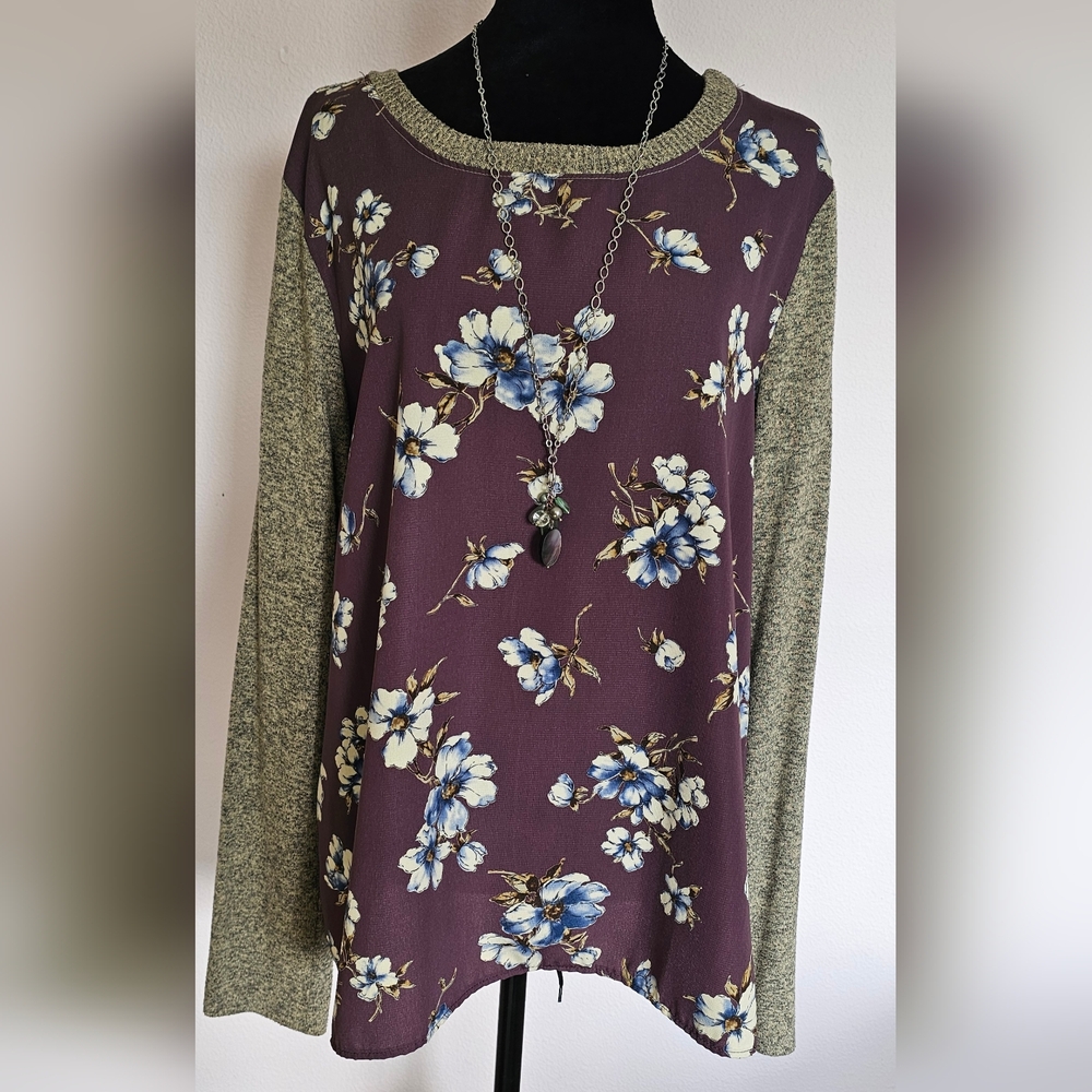 Floral Purple and Green Women's Top